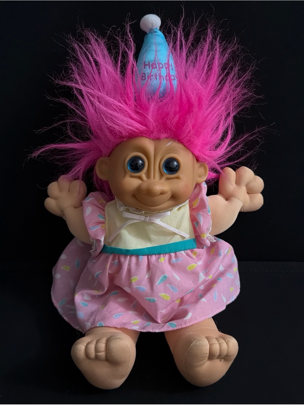 Russ Pink-Haired Birthday Troll Doll with Blue Hat